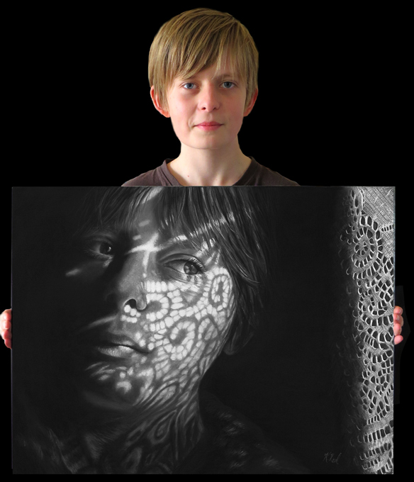 shadow light portrait by NZ artist karen neal