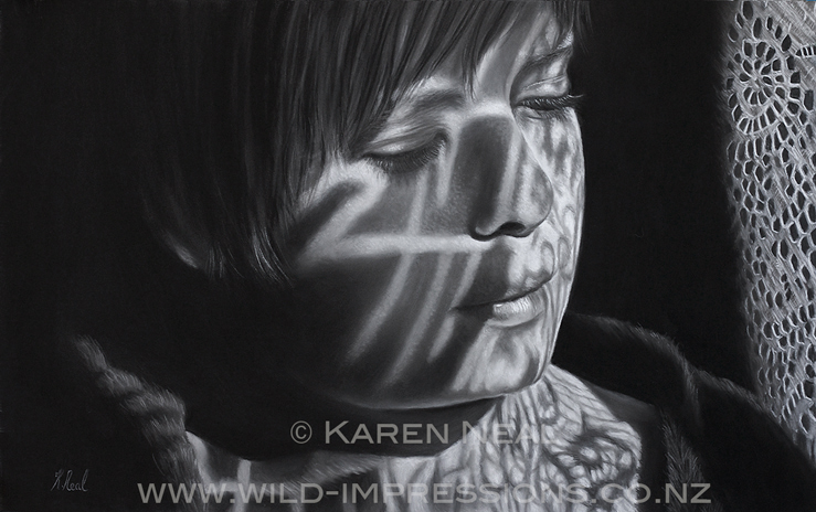 shadow light portrait by NZ artist karen neal