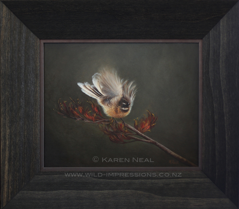 New Zealand Fantail Oil Painting by wildlife artist Karen Neal