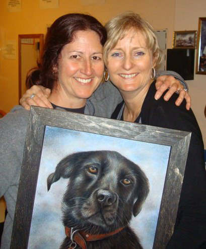Pastel painting of black labrador Bella, by NZ pet portrait artist, Karen Neal