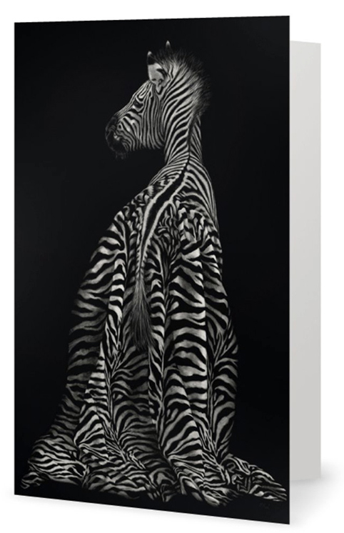 "Do My Striples Look Big in This?" Zebra in a dress artwork by New Zealand artist Karen Neal fine art greeting card
